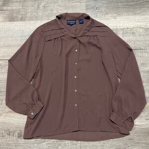 Givenchy for Chesa VTG 70s Button Up Shirt Size 10 Brown Minimalist Pintuck Top